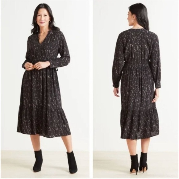 Rails Dresses & Skirts - Rails Maple Diffused Cheetah Midi Dress M Flowy Chiffon Dark Fairy Teacher